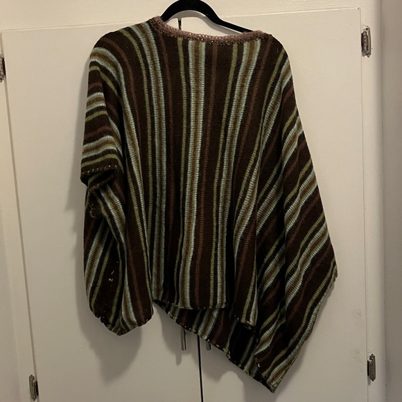 Handmade by Seller Poncho, Kimono One Size Fits Most Green, Brown Stripe - Picture 11 of 11